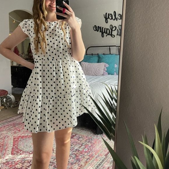 TCEC White/Black Polkadot Mini Dress Size M - Picture 7 of 7